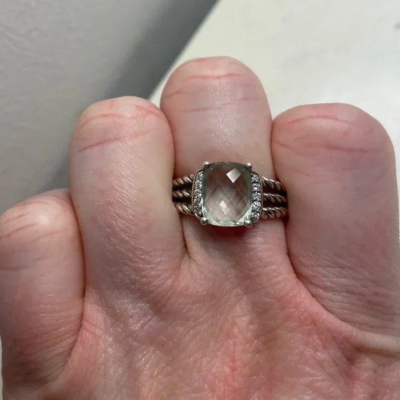 David Yurman Petite Wheaton Ring - Prasiolite and Diamonds. Size 6.5! - Picture 4 of 7